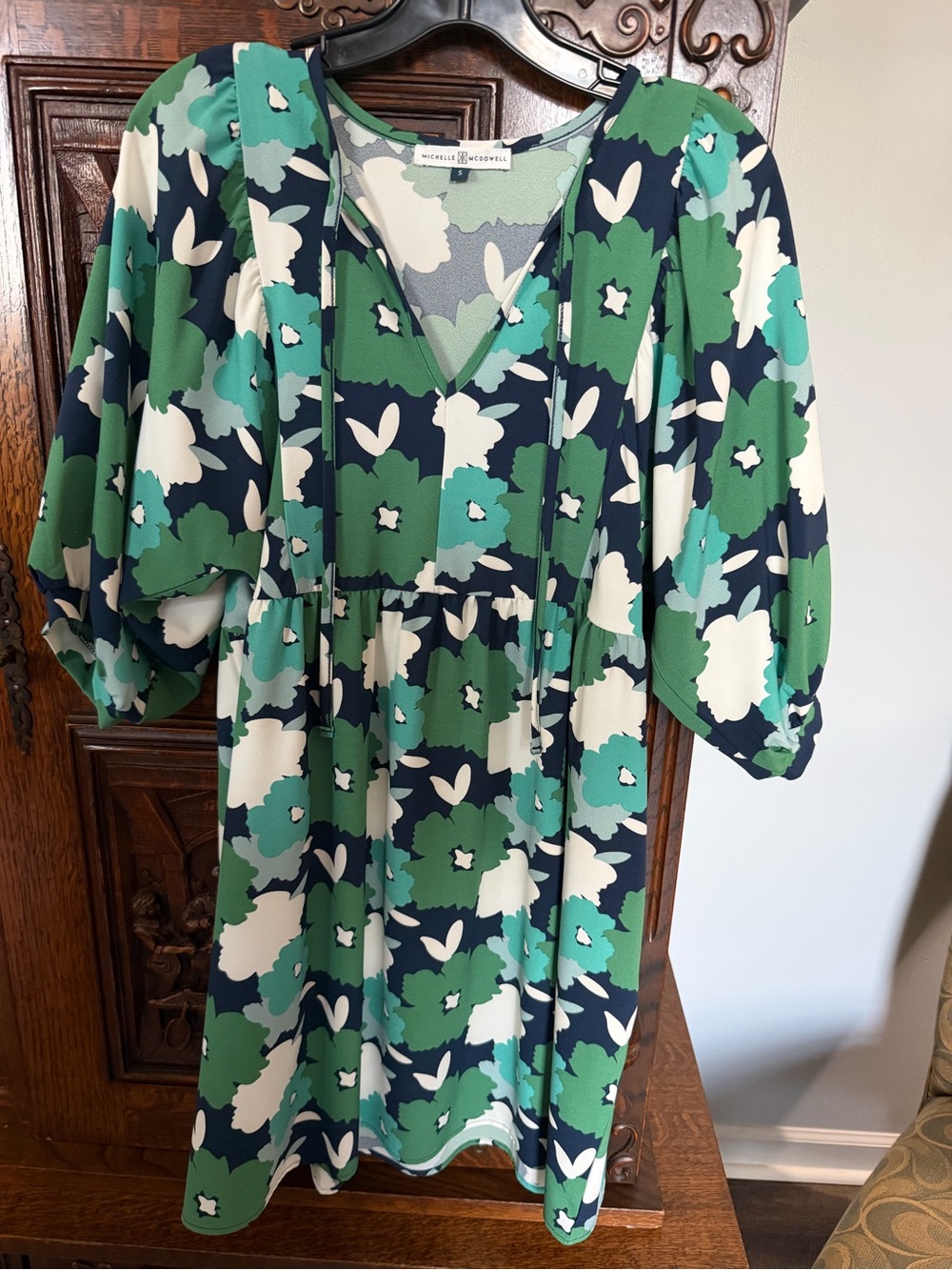 MICHELLE DRESS — Green Floral Midi Dress